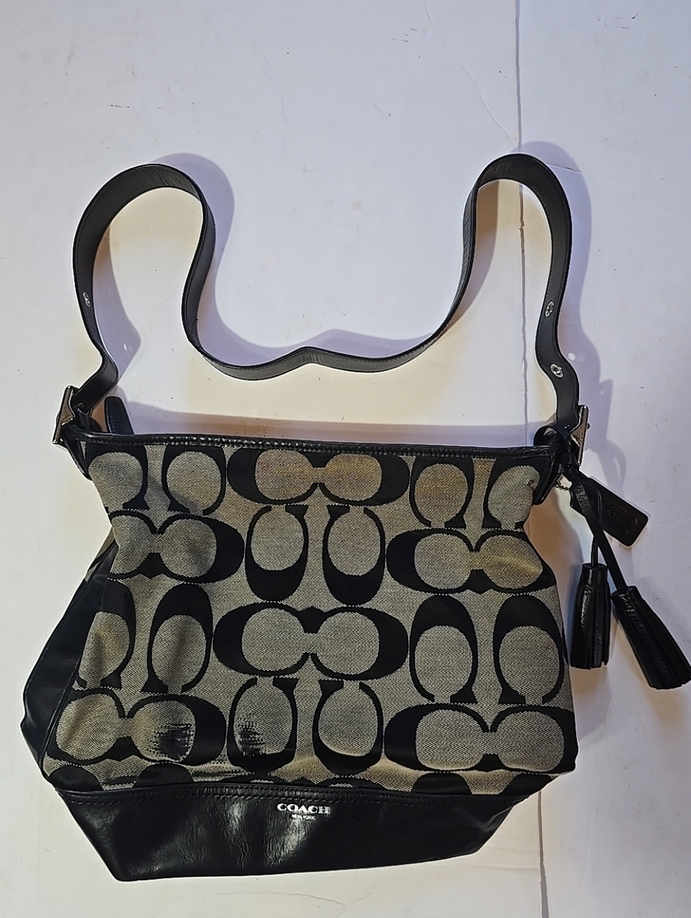 Coach Black and Tan Signature Shoulder Bag